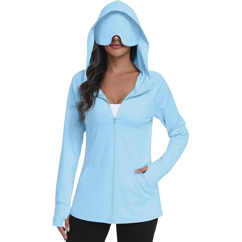 NEW UPF 50+ Sun Jacket Size M Eye Mask Hooded Travel Shirt Zip
